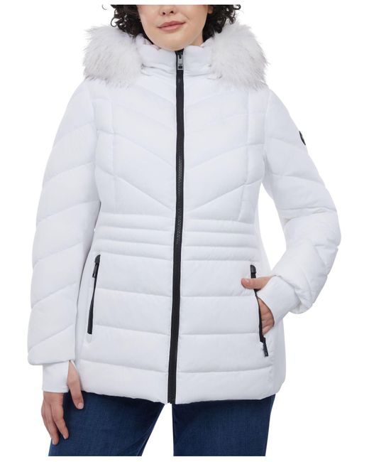 michael kors women's faux fur trim hooded puffer coat