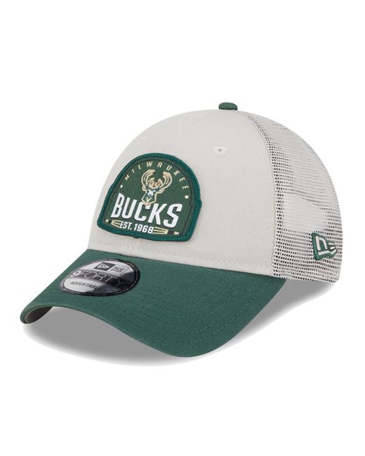 KTZ Khaki/hunter Green Milwaukee Bucks Throwback Patch Trucker 9forty Adjustable Hat for men