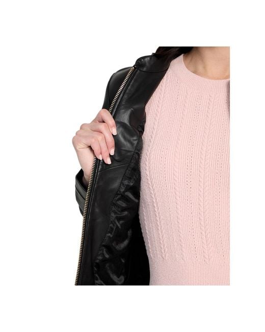 Guess Black Collarless Zip-front Leather Jacket