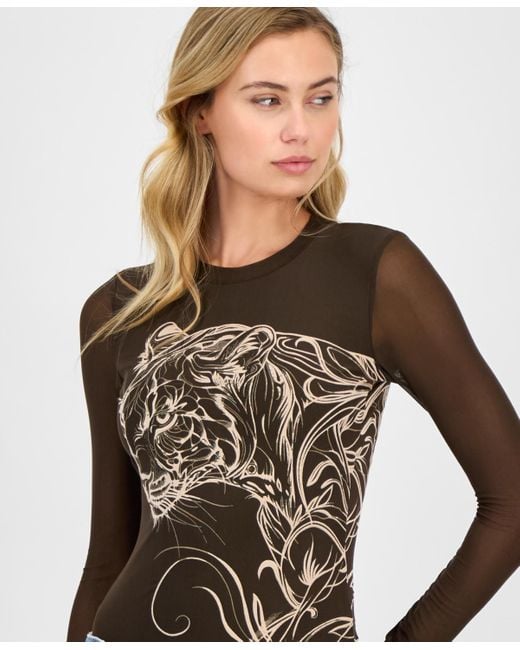 Guess Blue Penelope Long-sleeve Mesh Bodysuit