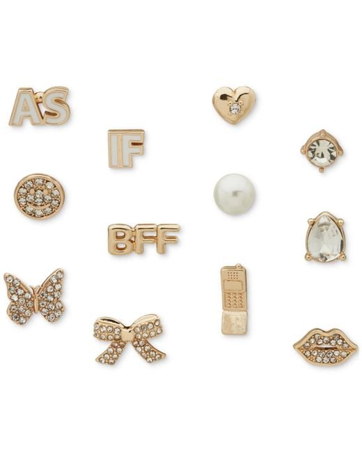 Clueless White Gold-tone 12-pc. Set Mixed Stone Single Stud Earrings
