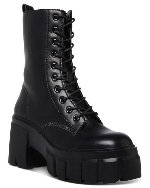 Madden Girl Black Guster Lug-sole Combat Booties