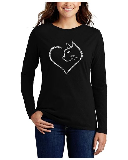 LA Pop Art Black Cat Heart Word Art Long Sleeve T-shirt