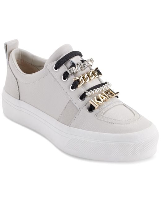 Karl Lagerfeld White Gretel Slip-on Lace-up Embellished Sneakers
