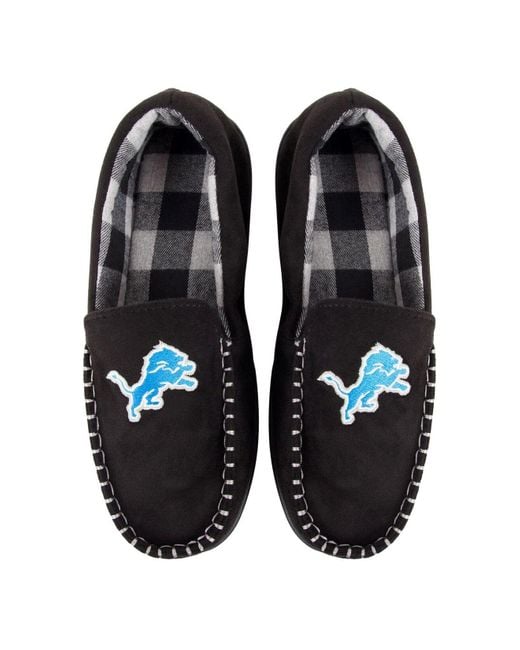FOCO Detroit Lions Team Logo Flannel Moccasin Black Slippers for Men Lyst