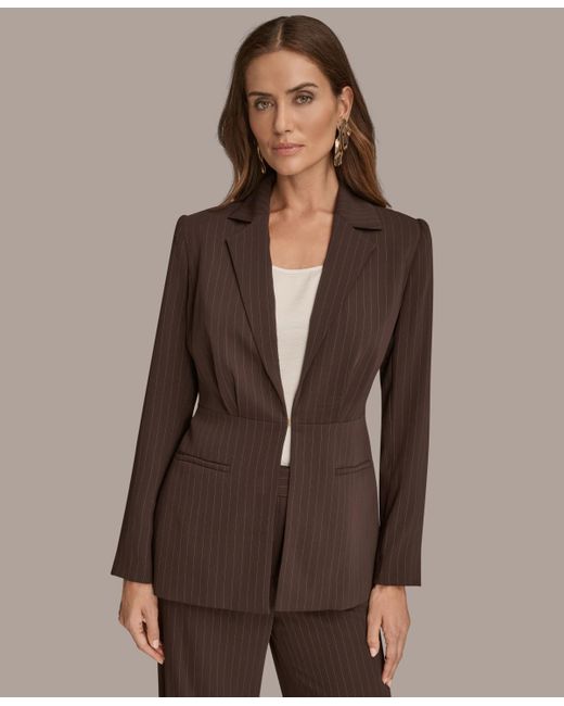 Donna Karan Brown Pinstripe Tie-waist Jacket