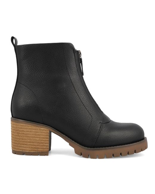 MIA Black Fabiola Front Zip Stacked Heel Ankle Booties