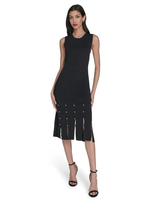 vince camuto midi dress neck Belted Midi Dress Vince Camuto Knit Leopard Crew