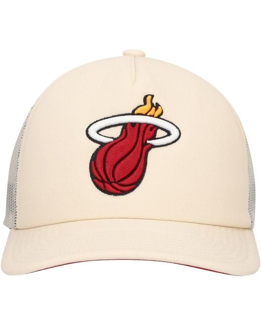 Mitchell & Ness Natural Miami Heat Trucker Adjustable Hat for men