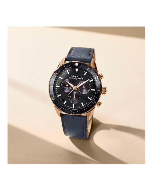 Movado Black Calendoplan S Swiss Quartz Chronograph Leather Strap Watch 42mm for men