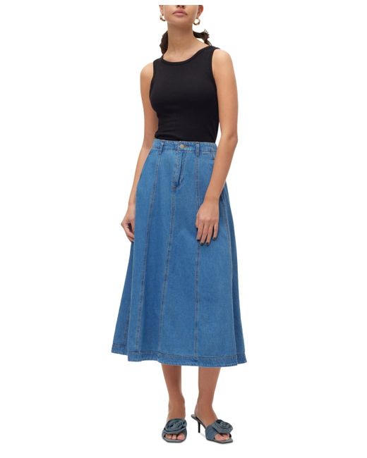 Vero Moda Blue Brynn Cotton Midi Denim Skirt