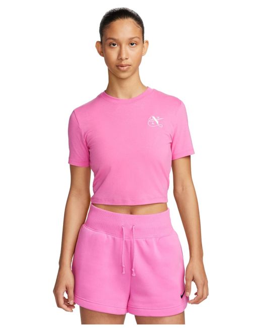 Nike Pink Sportswear Essential Slim-fit Cropped T-shirt