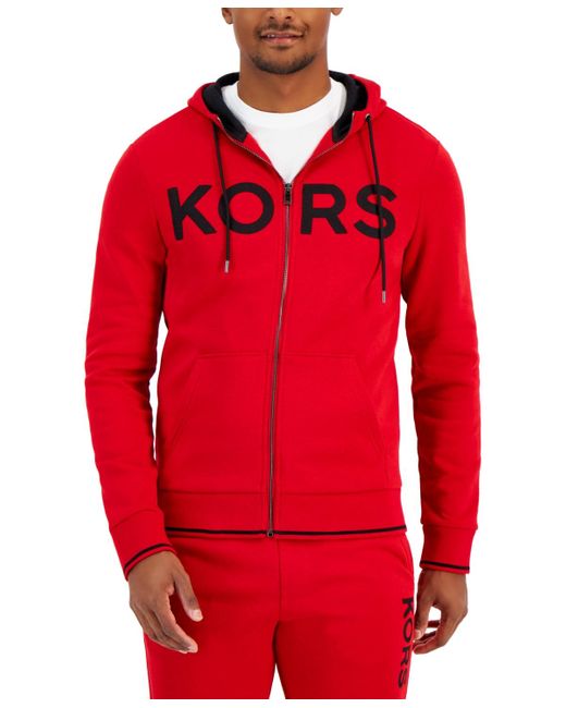 Michael Kors Red Zip-front Fleece Logo Hoodie for men