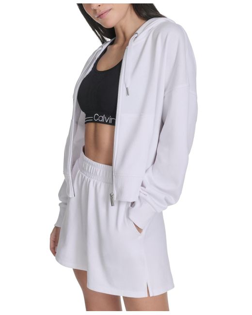 Calvin Klein White Performance French Terry Zip Hoodie