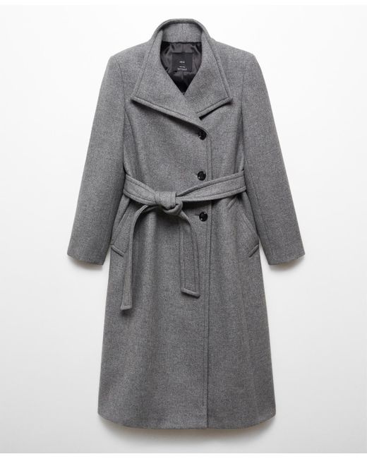 Mango Gray Belted Woolen Coat