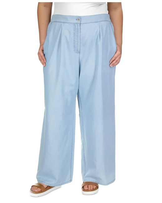 Michael Kors Blue Plus Size Chambray Wide-leg Pants