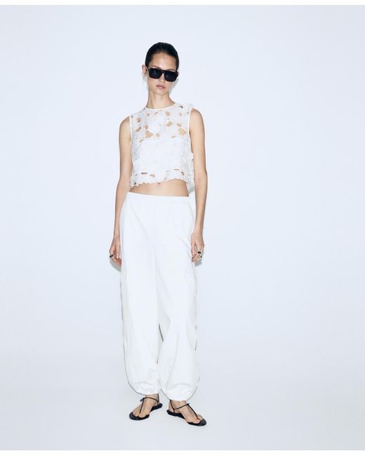 Mango White Openwork Embroidery Top