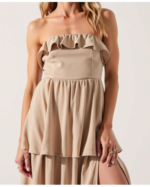 Modenaire Multicolor Strapless Tiered Ruffle High Slit Maxi Dress
