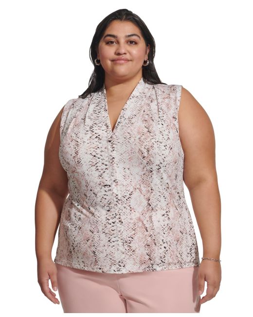 Calvin Klein Brown Plus Size Printed Sleeveless V-neck Camisole Top