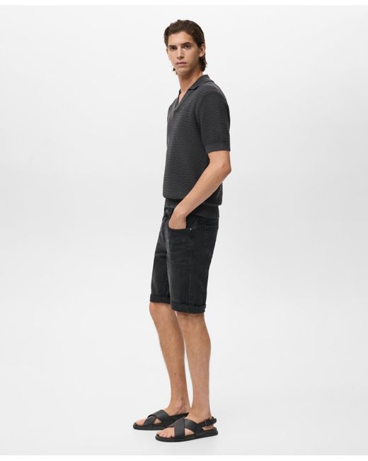 Mango Black Slim-fit Denim Bermuda Shorts for men