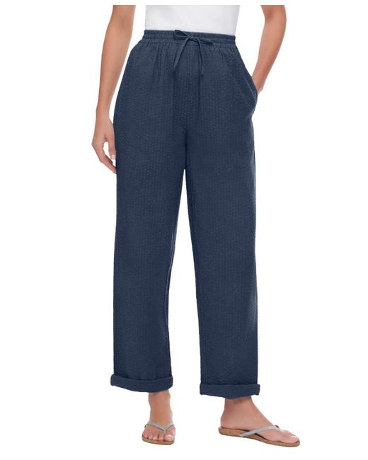 Woman Within Blue Within Tall Seersucker Pull-on Elastic-waist Pants