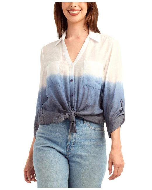Bcx Blue Textured Button-front Top