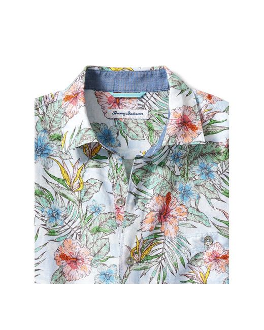 Tommy Bahama Blue Floral Sketch Short Sleeve Button-front Shirt for men