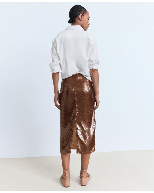 Mango Brown Midi Sequin Skirt