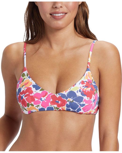 Roxy Purple Juniors' Printed Beach Classics Athletic Triangle Bikini Top