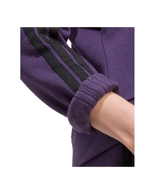 Adidas Purple Essentials 3-stripes Fleece Crew Neck Sweatshirt