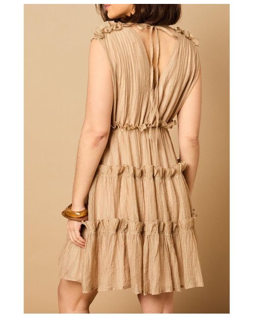 Oasis Natural Tiered Detail V-neck Mini Dress