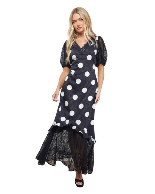 Oasis Blue Frill Detail Puff Sleeve Midi Dress