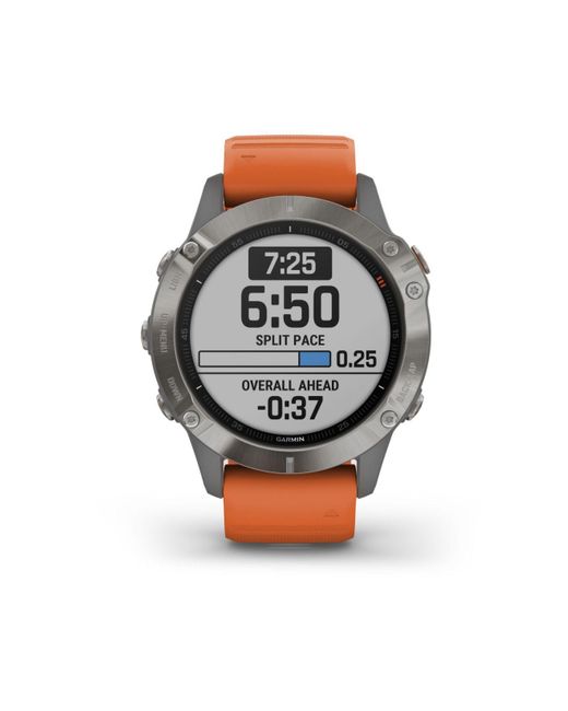 Garmin Unisex Fenix 6 Sapphire Ti Orange Silicone Strap Smart Watch 33.02mm