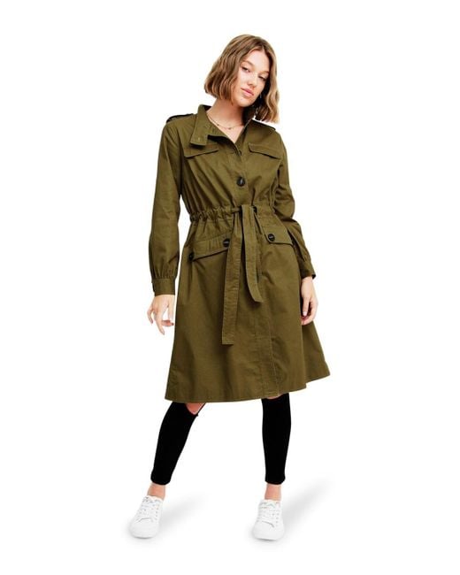 Belle & Bloom Green Carlisle Button Front Trench Coat
