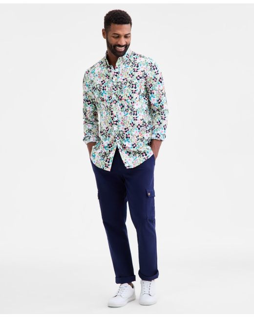 Club Room Blue Derek Floral Button-down Poplin Shirt for men