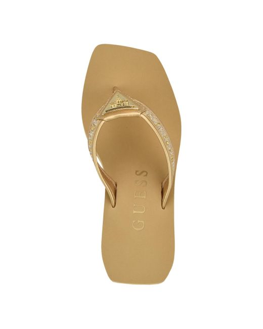 Guess Demmey Logo Thong Square Toe Wedge Sandals in White Lyst