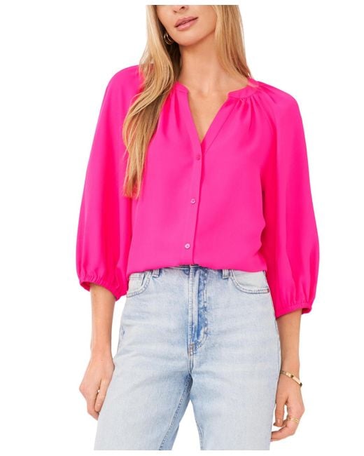 Vince Camuto Pink Button Front 3/4-puff Sleeve Top