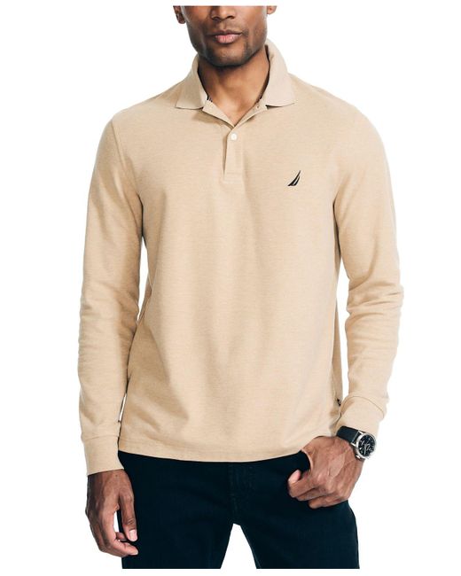 Nautica Classic-fit Long-sleeve Polo Shirt in Natural for Men | Lyst