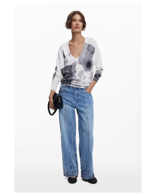 Desigual White Fine Collage Sweater