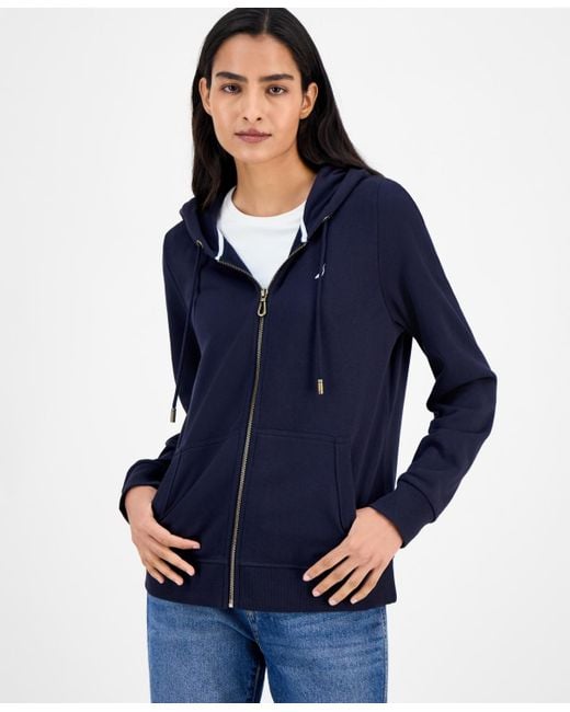 Nautica Blue Solid Zip-front Hoodie