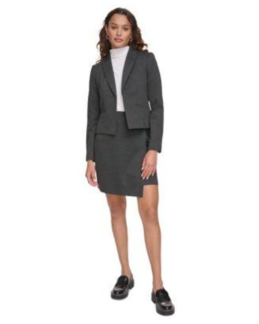 Calvin Klein Black Cropped Notched Collar Blazer Wrap Front Mini Skirt
