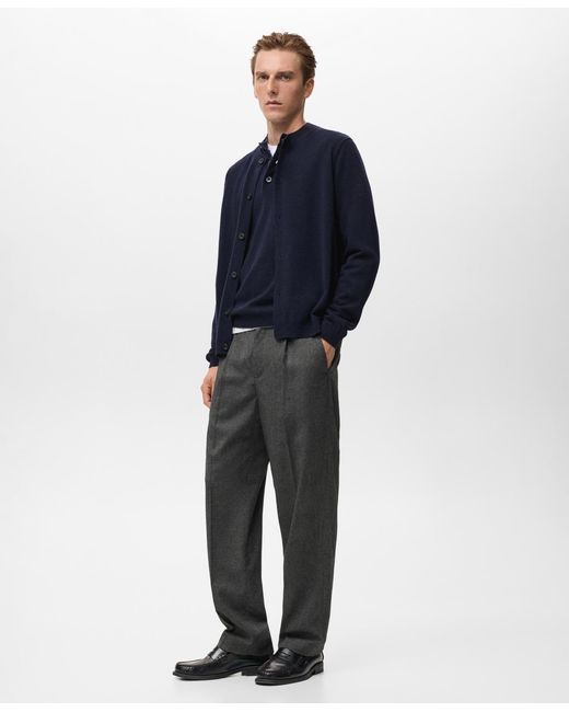Mango Blue Extra-fine Wool Buttons Cardigan for men
