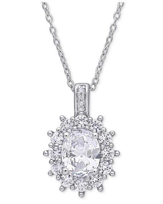Macy's White Gemstone & Diamond Accent Halo 18" Pendant Necklace