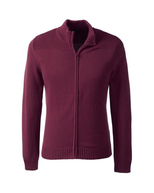 Lands' End Purple School Uniform Cotton Modal Zip Front Cardigan Sweater for men