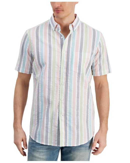 Club Room White Lucky Striped Short-sleeve Seersucker Shirt for men