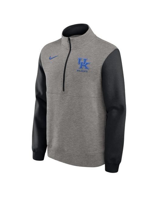 Nike Heather Gray/black Kentucky Wildcats Club Fleece Half-zip Pullover Sweatshirt for men