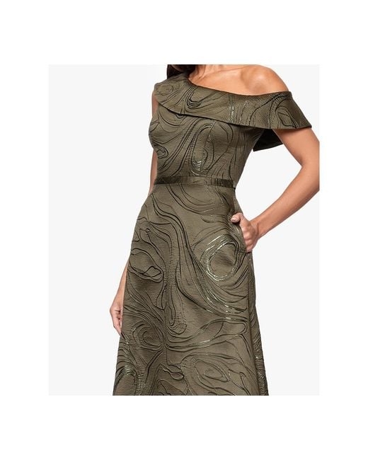 Xscape Jacquard One-shoulder Long Dress in Green | Lyst