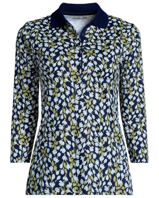Lands' End Blue Plus Size Supima Cotton 3/4 Sleeve Polo Shirt