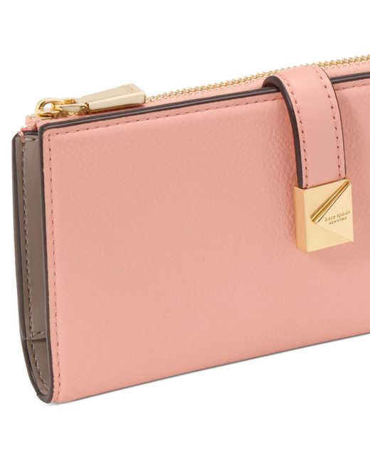 Kate Spade Pink Deco Pebbled Leather Zip Slim Wallet