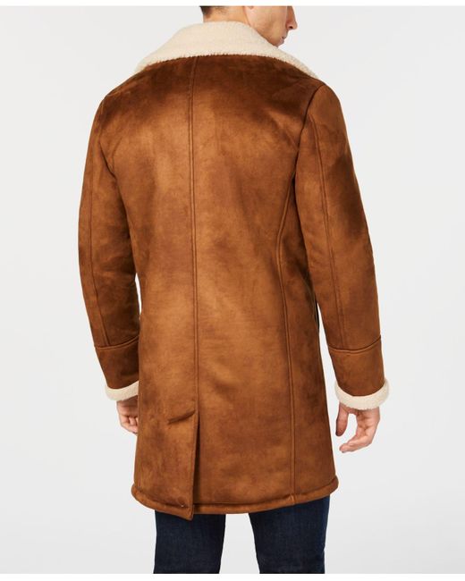 Guess Synthetic Faux-shearling Overcoat in Cognac (Brown) for Men - Lyst